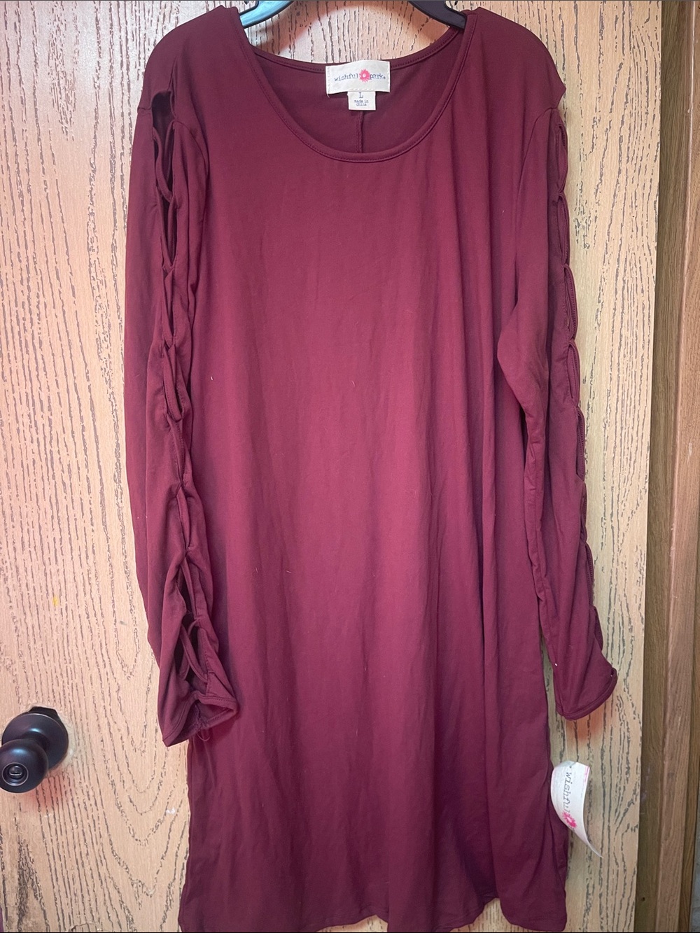 Wishful Park Burgundy Braided-Sleeve Long Tunic